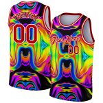 Personalized 3D Abstract Iridescent Black Red White Psychedelic Basketball Jersey Fluid Art Personalized Black Red-White