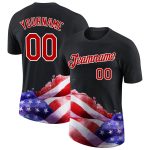 Personalized 3D American Flag Patriotic T-Shirt in Black Red-White Performance Style Personalized Black Red-White 3D American
