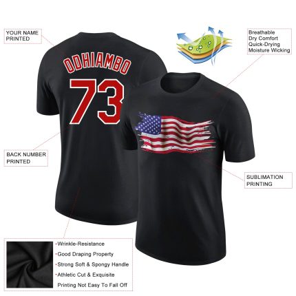 Personalized Patriotic 3D American Flag T-Shirt in Black Red-White, Performance Style Personalized Black Red-White 3D American