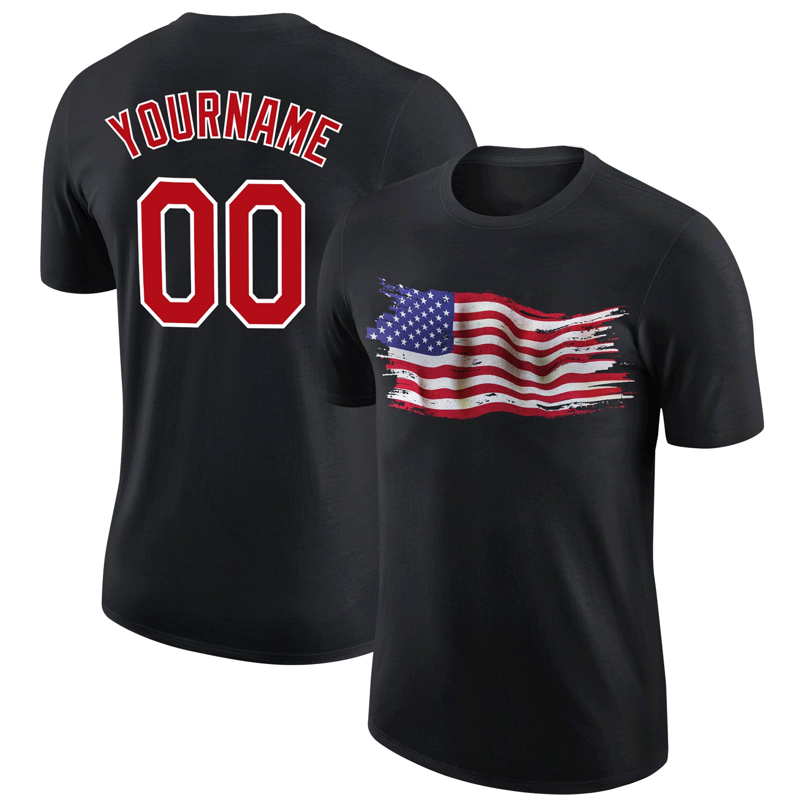 Personalized Patriotic 3D American Flag T-Shirt in Black Red-White, Performance Style Personalized Black Red-White 3D American