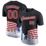3D American Flag T-Shirt for Men, Personalized Patriotic Performance Tee in Black Red and White Personalized Black Red-White