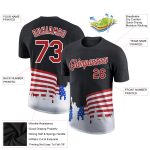 Custom 3D American Flag Performance T-Shirt with Name & Number - Personalized Black Red-White Team Tee Personalized Black