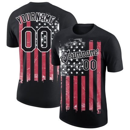 Personalized 3D American Flag T-Shirt in Black Red-White | Performance Wear Personalized Black Red-White 3D American Flag