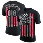 Custom American Flag Performance T-Shirt with Personalized Name & Number - Black Red-White 3D Team Tee Personalized Black