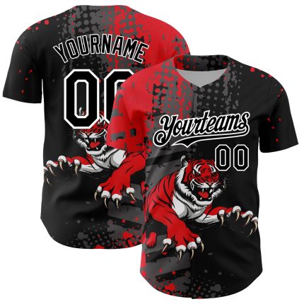 Personalized 3D Animal Tiger Baseball Jersey Black Red White Personalized Black Red-White 3D Animal Tiger Baseball Jersey