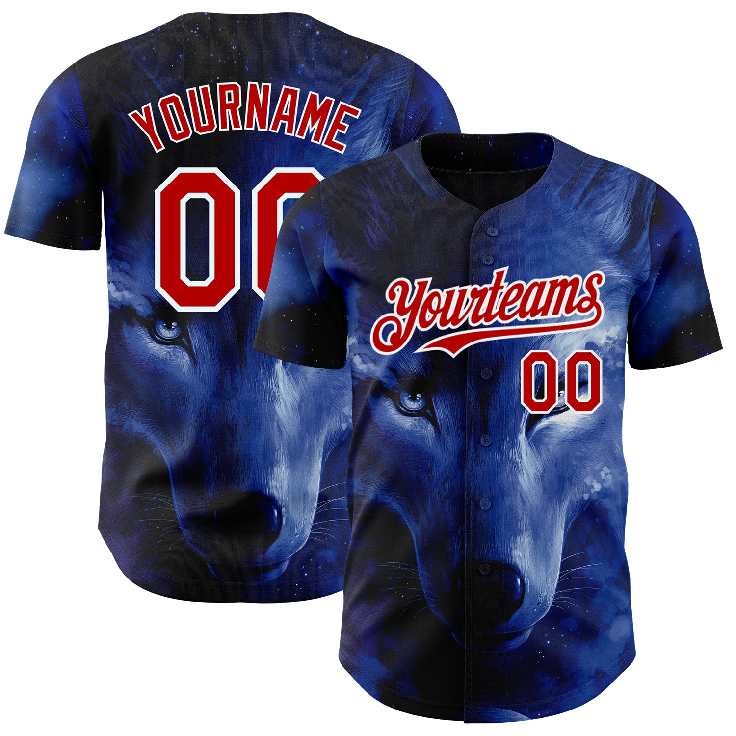 Customizable 3D Wolf Baseball Jersey - Black Red White Design, Unique Personalized Apparel Personalized Black Red-White 3D