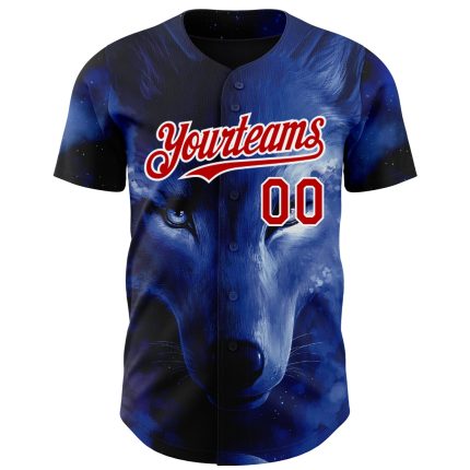 Customizable 3D Wolf Baseball Jersey - Black Red White Design, Unique Personalized Apparel Personalized Black Red-White 3D