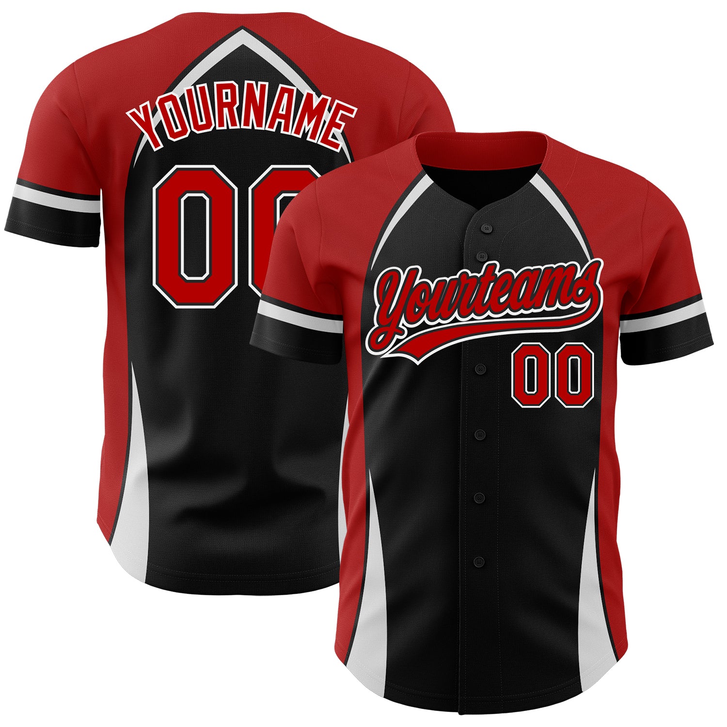 Personalized 3D Curve Baseball Jersey Black Red White - Custom Designed Sportswear Personalized Black Red-White 3D Curve
