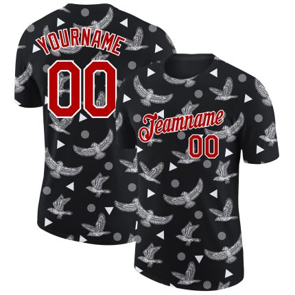 Custom 3D Eagle Performance T-Shirt in Black Red-White for Men and Women Personalized Black Red-White 3D Eagle Performance