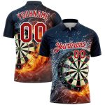 Personalized 3D Flame Golf Polo Shirt - Black Red-White Performance Apparel Personalized Black Red-White 3D Flame Dart Board