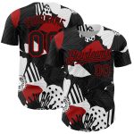 Personalized 3D Flower Baseball Jersey in Black, Red, and White for Custom Style Personalized Black Red-White 3D Flower Baseball