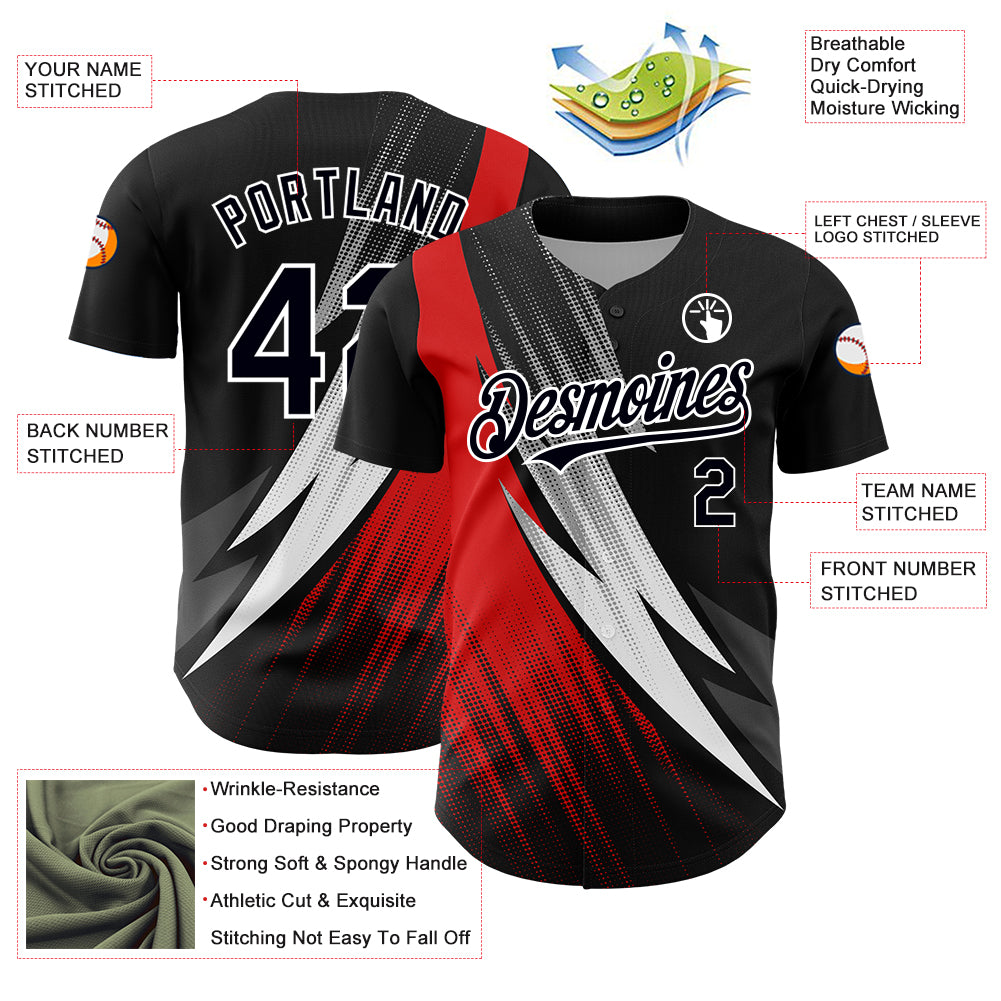 Personalized 3D Geometric Shape Baseball Jersey in Black Red-White - Custom Sports Wear Personalized Black Red-White 3D Geometric - Image 3