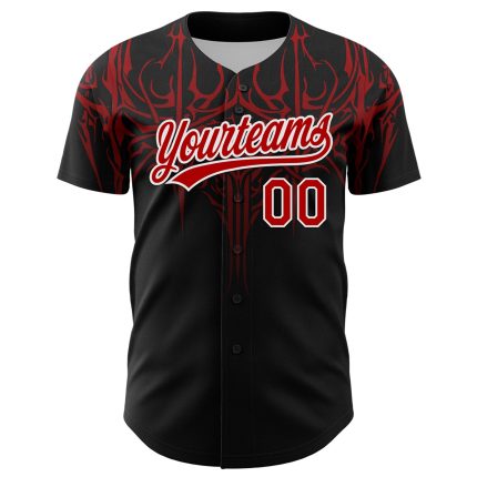 Personalized 3D Gothic Style Baseball Jersey in Black Red-White Colors Personalized Black Red-White 3D Gothic Style Baseball