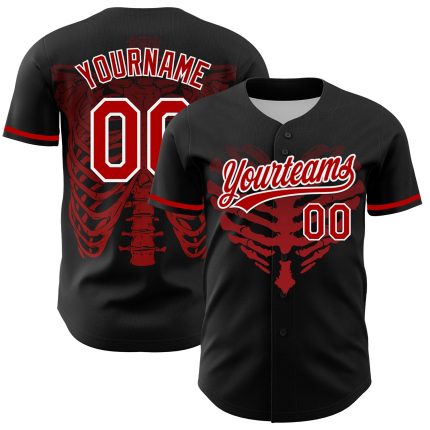 Personalized Gothic Devil Heart Baseball Jersey Black Red-White 3D Design Personalized Black Red-White 3D Gothic Style Devil