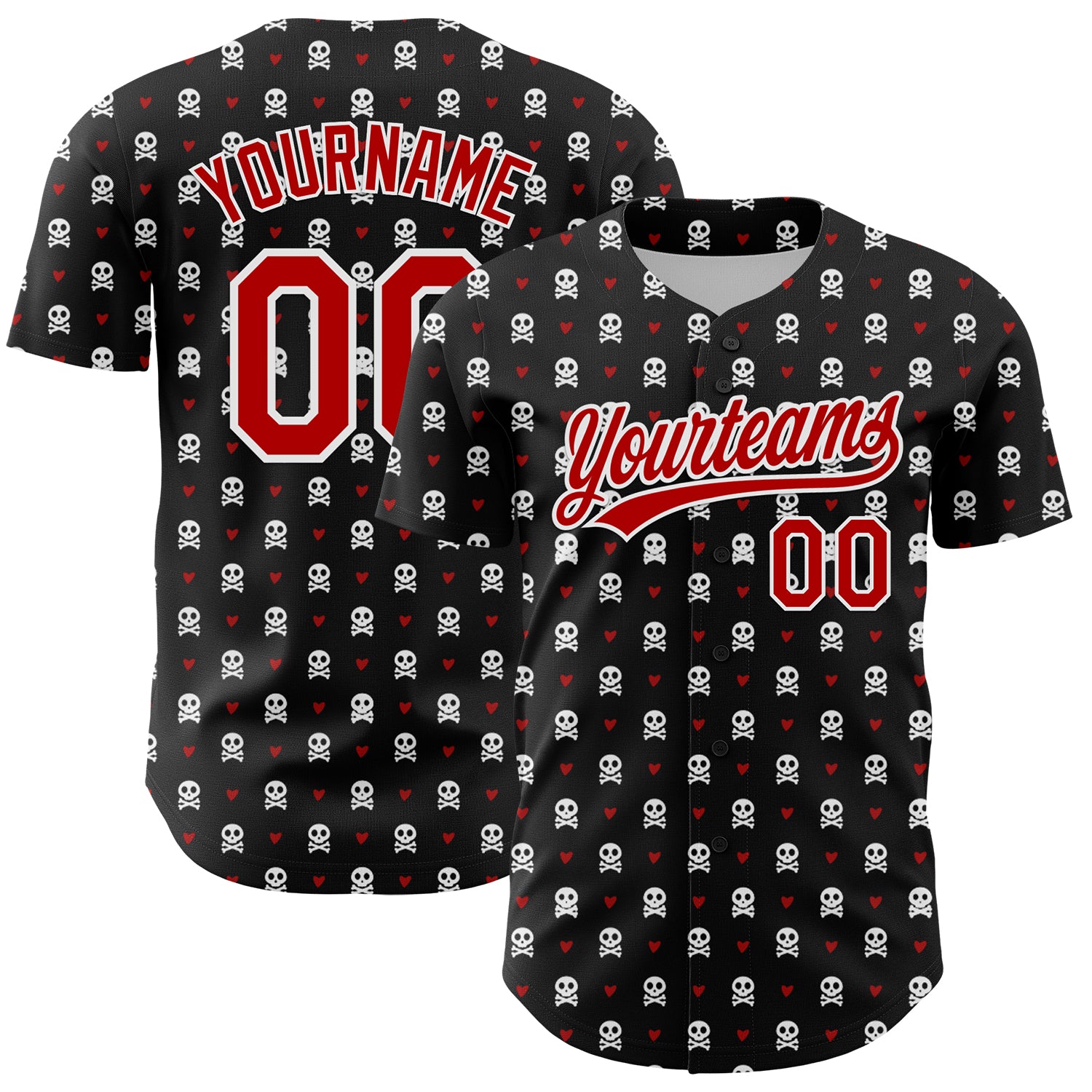 Personalized 3D Gothic Skull Baseball Jersey in Black Red-White, Custom Name Available Personalized Black Red-White 3D Gothic