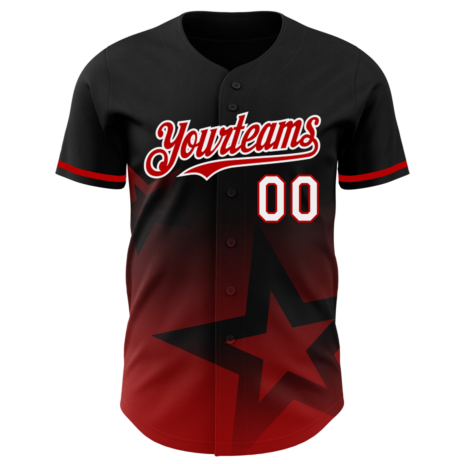 Personalized 3D Gradient Twinkle Star Baseball Jersey in Black Red White Personalized Black Red-White 3D Gradient Style Twinkle - Image 2
