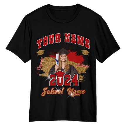 Custom Graduating T-Shirt, 3D Design in Black Red-White, Perfect for Graduation Performance Personalized Black Red-White