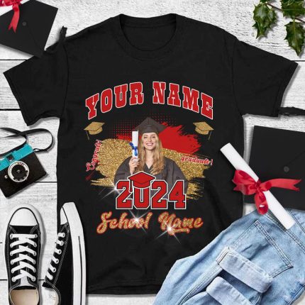 Custom Graduating T-Shirt, 3D Design in Black Red-White, Perfect for Graduation Performance Personalized Black Red-White