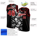 Personalized 3D Basketball Jersey with Black Red White Hawaii Palm Leaves Design Personalized Black Red-White 3D Hawaii Palm