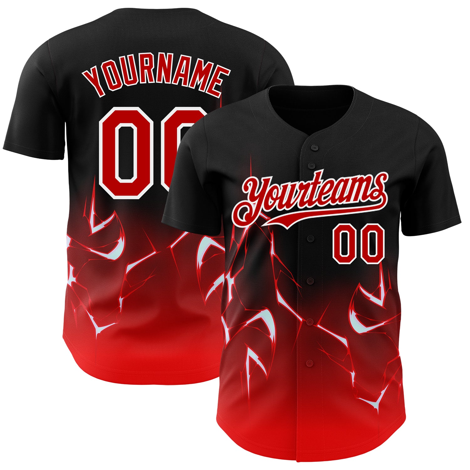 Personalized 3D Lightning Baseball Jersey Black Red White - Custom Name & Number Personalized Black Red-White 3D Lightning