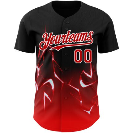 Personalized 3D Lightning Baseball Jersey Black Red White - Custom Name & Number Personalized Black Red-White 3D Lightning