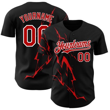 Custom 3D Lightning Baseball Jersey in Black Red-White - Personalize Your Style Personalized Black Red-White 3D Lightning