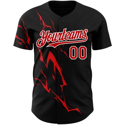 Custom 3D Lightning Baseball Jersey in Black Red-White - Personalize Your Style Personalized Black Red-White 3D Lightning