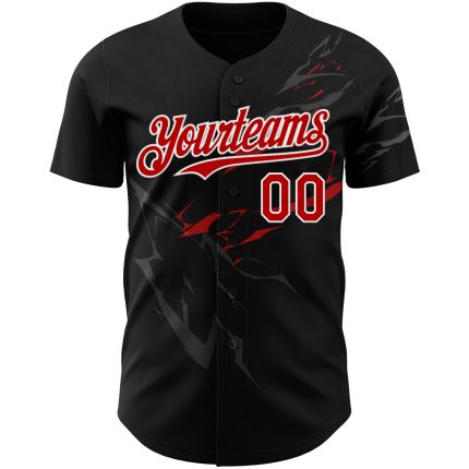 Custom 3D Lightning Baseball Jersey in Black Red-White, Personalized Sports Apparel for Fans Personalized Black Red-White