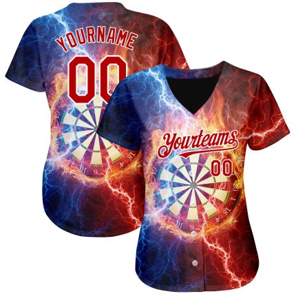 Personalized 3D Lightning Flame Baseball Jersey - Black Red White Dart Board Design Personalized Black Red-White 3D Lightning