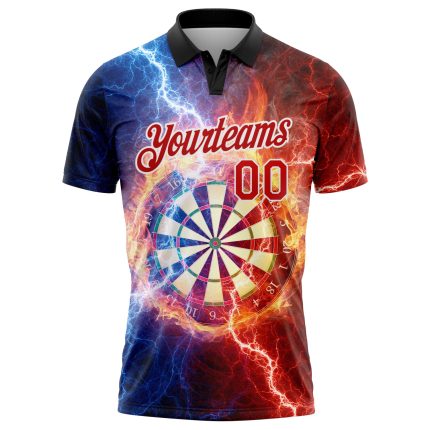 Personalized 3D Lightning Flame Golf Polo Shirt - Black Red-White Performance Apparel Personalized Black Red-White 3D Lightning