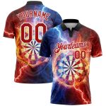 Personalized 3D Lightning Flame Golf Polo Shirt - Black Red-White Performance Apparel Personalized Black Red-White 3D Lightning