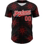 Personalized 3D Navigation Compass Baseball Jersey in Black Red-White Personalized Black Red-White 3D Navigation Compass