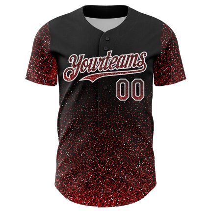 Customizable 3D Glittering Dot Baseball Jersey with Personalized Name and Number - Black Red White Design Personalized Black