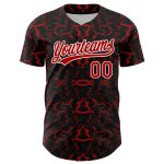 Customizable 3D Pattern Abstract Tiger Zebra Baseball Jersey - Personalized Black Red White Team Name and Number Personalized