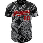 Custom Eagle Baseball Jersey with 3D Black Red-White Pattern - Personalized Name & Number Personalized Black Red-White 3D