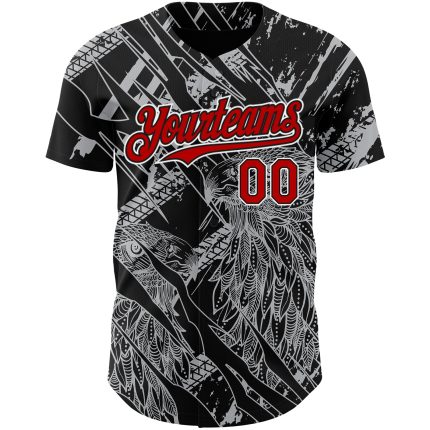 Custom Eagle Baseball Jersey with 3D Black Red-White Pattern - Personalized Name & Number Personalized Black Red-White 3D