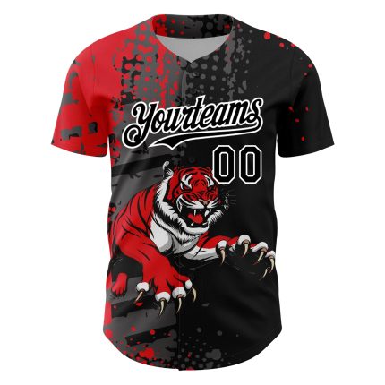 Customized Tiger Baseball Jersey with 3D Black Red-White Pattern, Team Name and Number - Authentic Personalized Design Personalized