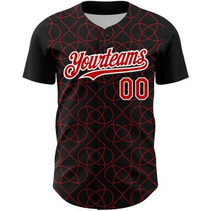 Custom Name and Number Authentic Baseball Jersey - Personalized 3D Arabesque Pattern in Black Red-White Design Personalized