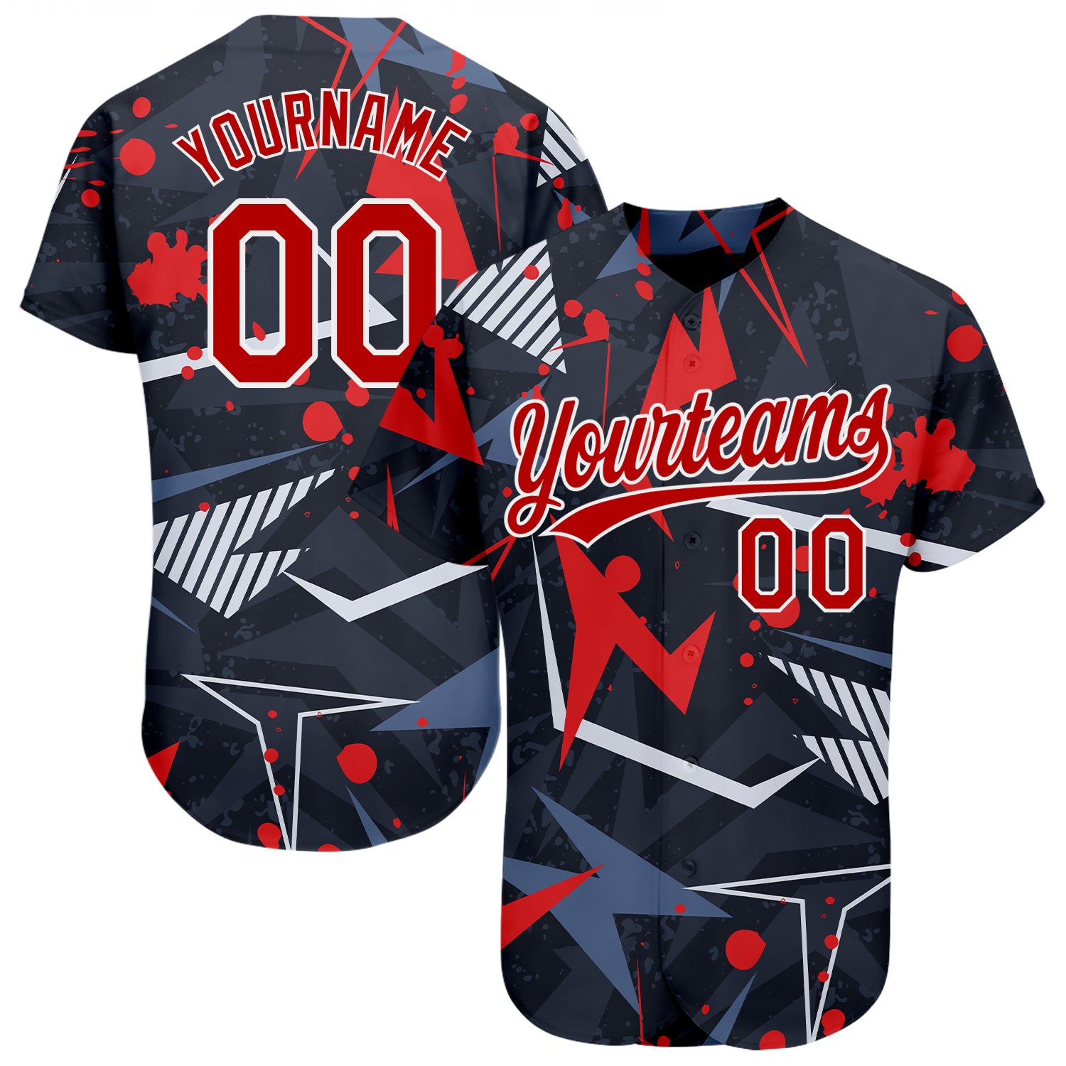 Personalized 3D Pattern Baseball Jersey - Black Red-White Design, Authentic MLB Style Personalized Black Red-White 3D Pattern
