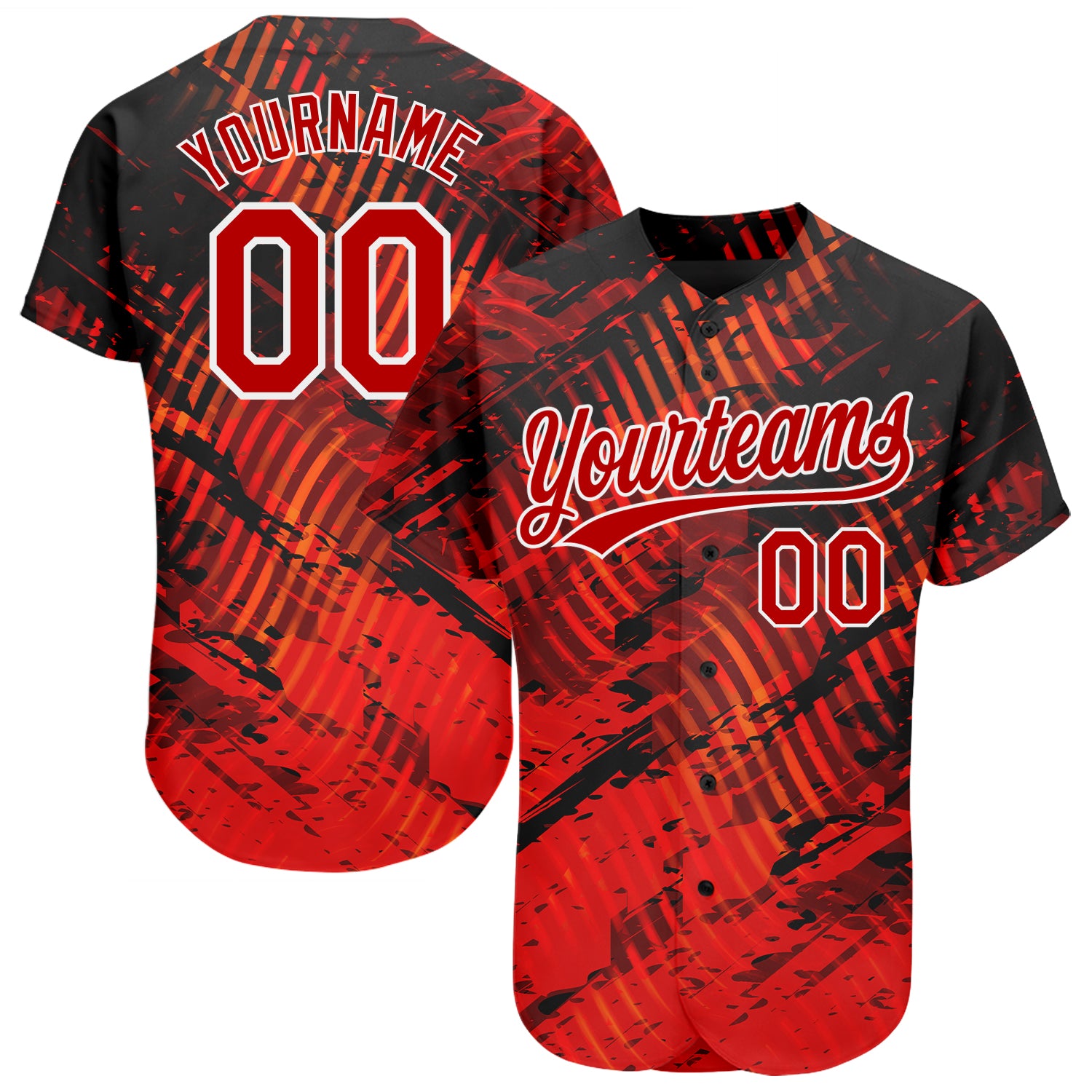 Custom Name Number Baseball Jersey - Personalized 3D Pattern Black Red-White Design Personalized Black Red-White 3D Pattern