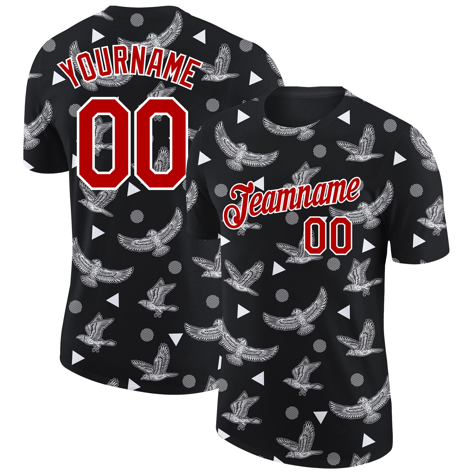 Custom Name and Number Eagle Performance T-Shirt - Personalized 3D Black Red-White Design, Team Apparel Personalized Black
