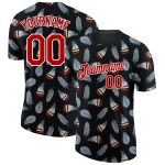 Custom Name and Number Performance T-Shirt - Personalized Black Red-White 3D Pattern Design Feather Team Wear Personalized