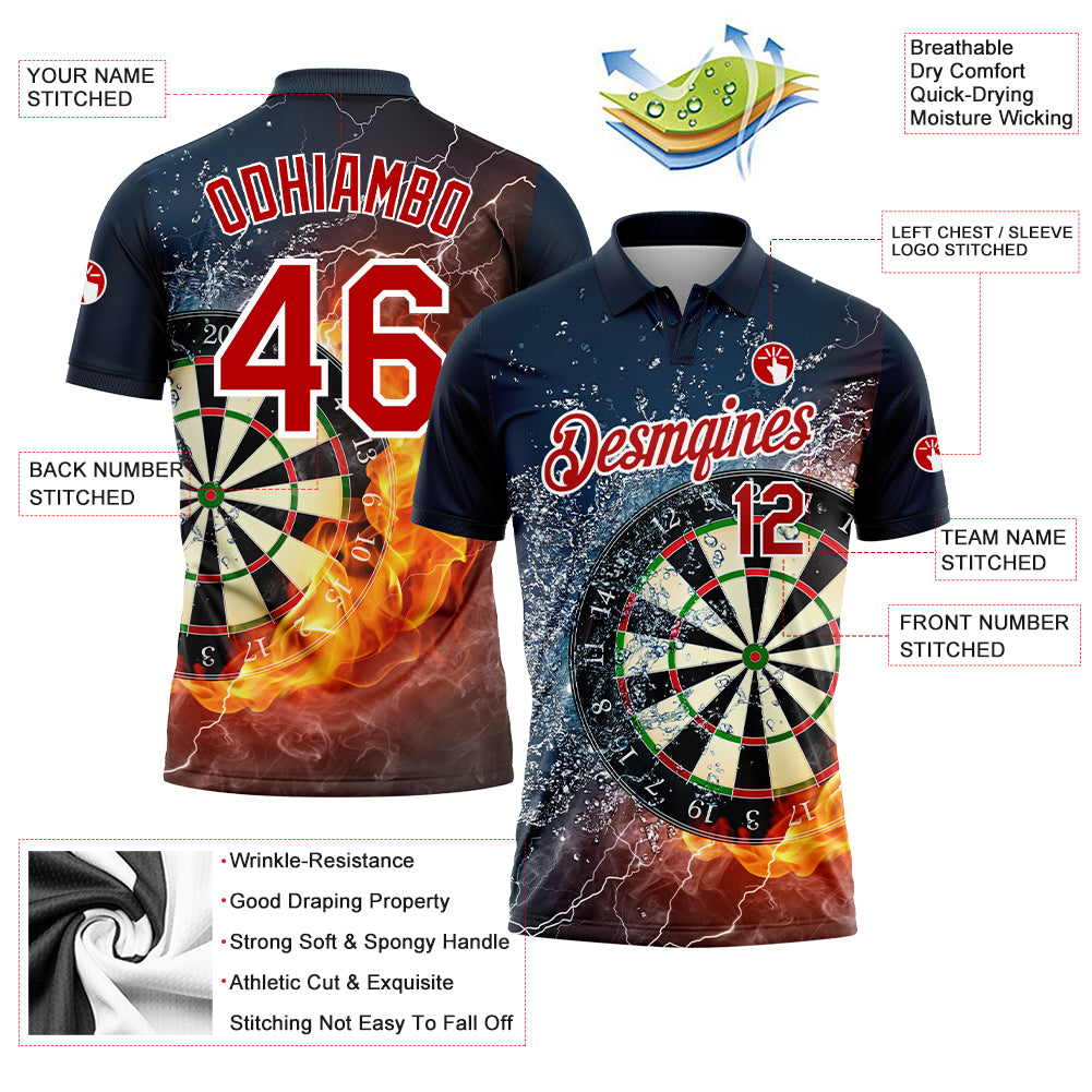 Personalized Black Red-White 3D Pattern Design Flame Dart Board Performance Golf Polo Shirt Team Custom Name and Number Custom Name Number Flame Dart Board Golf Polo Shirt - Personalized 3D Pattern Black Red White Performance Team Wear Personalized - Image 3
