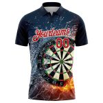 Custom Name Number Flame Dart Board Golf Polo Shirt - Personalized 3D Pattern Black Red White Performance Team Wear Personalized