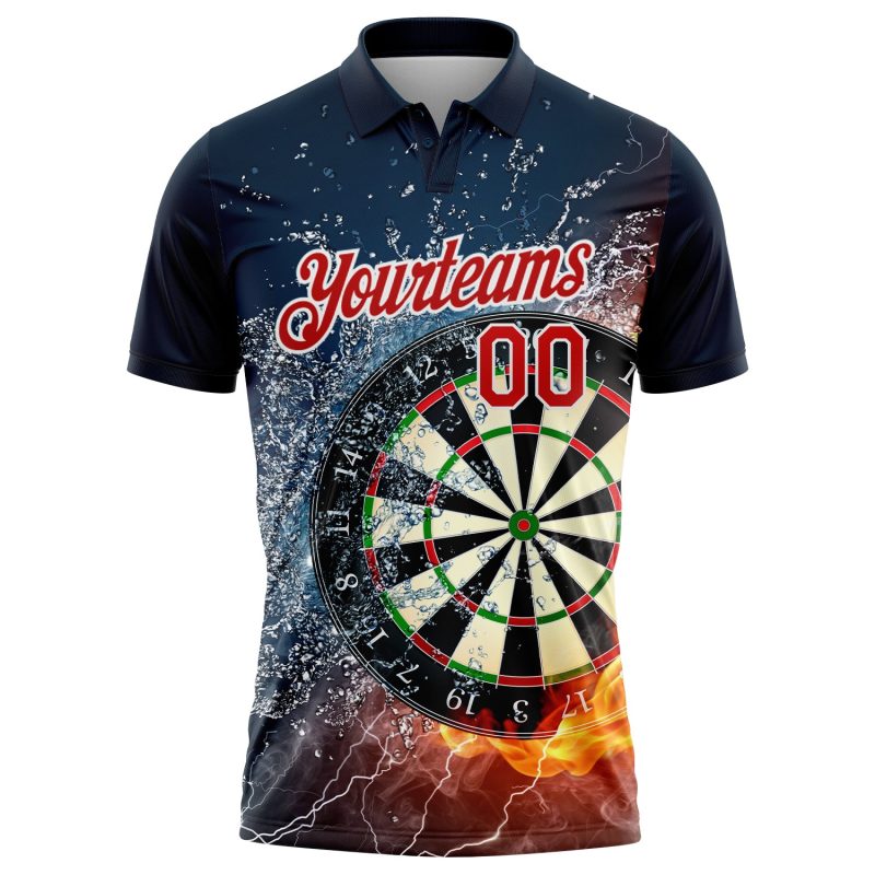 Custom Name Number Flame Dart Board Golf Polo Shirt - Personalized 3D Pattern Black Red White Performance Team Wear Personalized