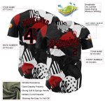 Personalized Custom Name Number Baseball Jersey, Black Red White 3D Floral Design, Authentic Team Apparel Personalized Black