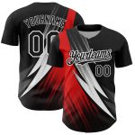 Custom Name & Number Baseball Jersey - Personalized 3D Black Red-White Geometric Design, Team Apparel Personalized Black