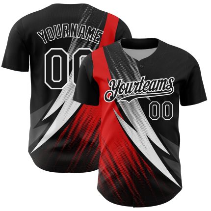 Custom Name & Number Baseball Jersey - Personalized 3D Black Red-White Geometric Design, Team Apparel Personalized Black