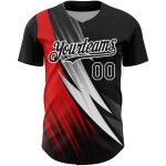 Custom Name & Number Baseball Jersey - Personalized 3D Black Red-White Geometric Design, Team Apparel Personalized Black