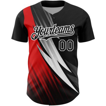 Custom Name & Number Baseball Jersey - Personalized 3D Black Red-White Geometric Design, Team Apparel Personalized Black
